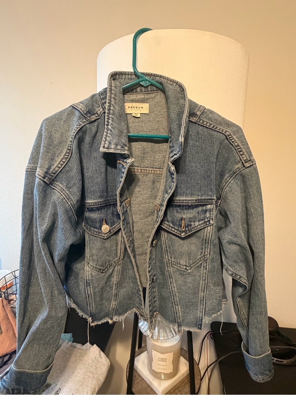 PacSun Light Blue Frayed Hem Cropped Denim Jacket